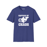 Captain of Chaos Orca Softstyle T-Shirt in navy blue with bold white lettering.