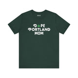 Dope Portland Mom premium soft tee featuring a marijuana leaf replacing the 'O', perfect for laid-back moms.