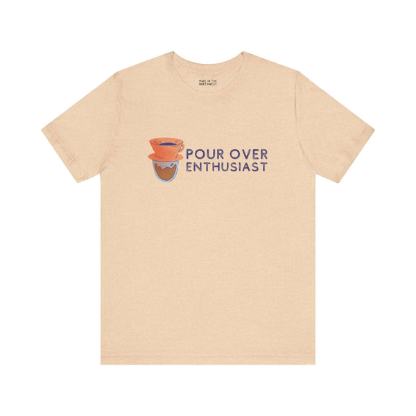 Pour Over Enthusiast Premium Soft Tee with coffee graphic, perfect for coffee lovers and home baristas.