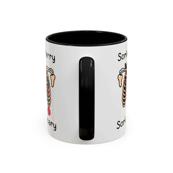 Sorta Merry Sorta Scary Mug featuring a festive ribcage illustration and playful text on a ceramic design.