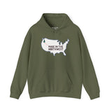 Olive hoodie with graphic of U.S. map and text 'Made in the Northwest', showcasing Pacific Northwest pride.