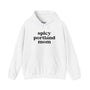Spicy Portland Mom cozy hoodie in white with bold black lettering, perfect for trendy eco-conscious moms.