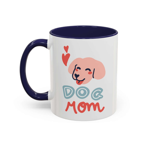 Ceramic Dog Mom Mug with hand-drawn pup illustration and colorful interior, perfect for dog lovers.