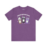Brews Before Boos Halloween Coffee Premium Soft Tee featuring cute ghost-themed iced coffee designs.