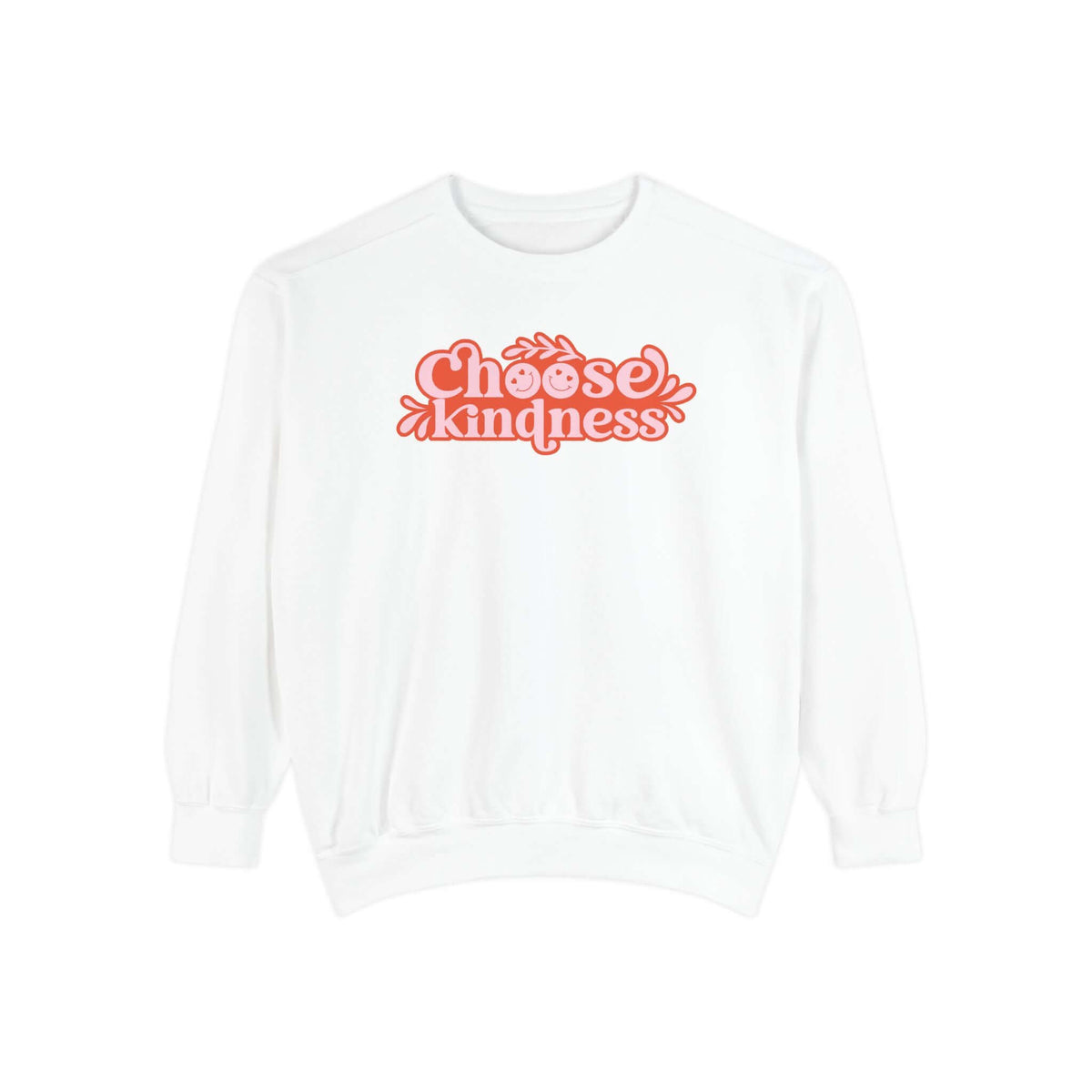 Choose Kindness Sweatshirt featuring vintage-inspired artwork on a cozy white fabric.