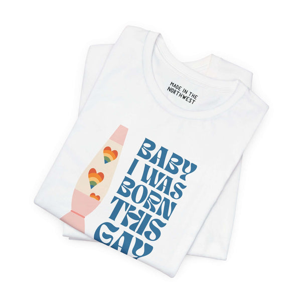 Baby I Was Born This Gay premium soft tee with vibrant design, celebrating pride and individuality.