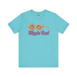 Hippie Soul retro peace tee with flower glasses design on a blue shirt, perfect for free spirits and vintage lovers.