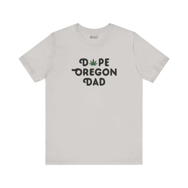 Dope Oregon Dad soft tee featuring a marijuana leaf in place of the 'O' for a fun, laid-back vibe.