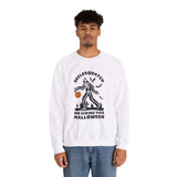 Skelesquatch Halloween sweatshirt featuring a skeleton Sasquatch in graveyard design, perfect for spooky cryptid enthusiasts.