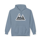 Pacific Northwest Heights Mountain Premium Midweight Hoodie in blue with mountain graphic design.