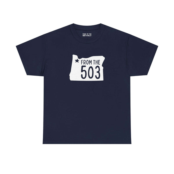From the 503 Oregon State Athletic Tee in navy with a star and the state shape design.