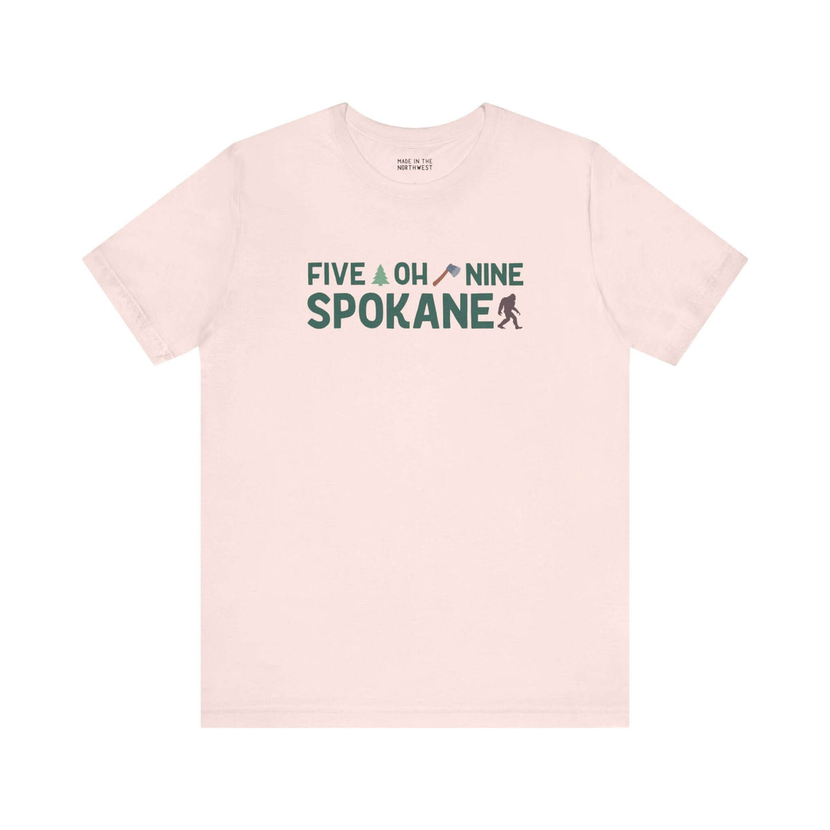 "Five Oh Nine Spokane tee with axe and tree design, showcasing city pride in a stylish soft shirt"