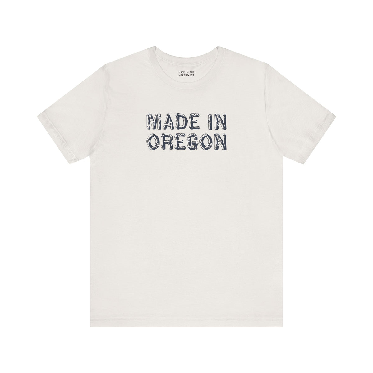 Made in Oregon log font premium soft tee, perfect for outdoor lovers and Pacific Northwest natives.