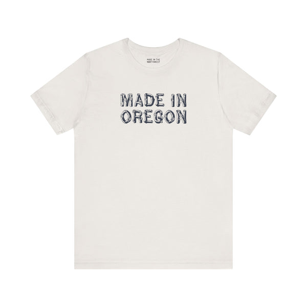 Made in Oregon log font premium soft tee, perfect for outdoor lovers and Pacific Northwest natives.