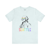 George's Rainbow Vision Seattle tee featuring George Washington in rainbow glasses and vibrant lettering.