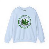 Light blue sweatshirt with a cannabis leaf and 'Homegrown in the Pacific Northwest' print design.