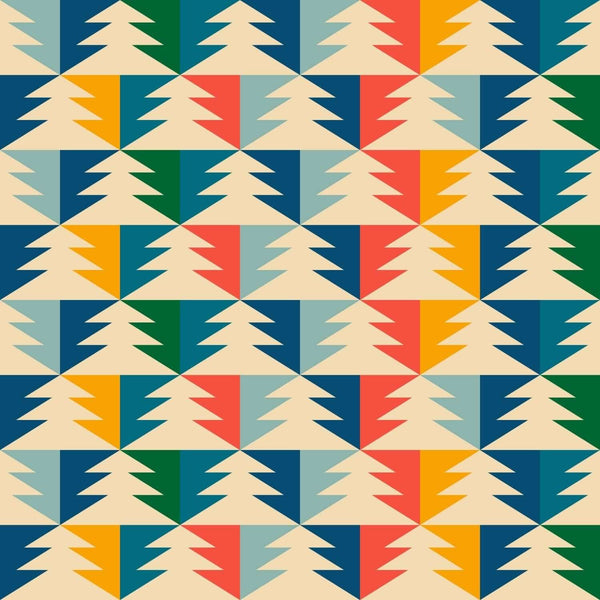 Apres Evergreen in the PNW Retro Lightweight Cozy Blanket design featuring a colorful retro pine tree pattern.