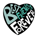 Best Friends Forever Mug design featuring bold hand-lettered heart in turquoise and white.