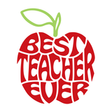 Bright red apple graphic with the words 'Best Teacher Ever' in playful font.