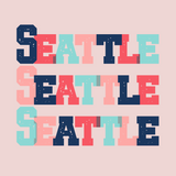Bold and colorful Seattle design featuring the city name in stacked letters on a soft tee.