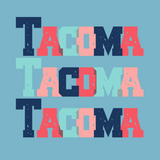 Bold and vibrant Tacoma design featuring city name in colorful block letters on a soft tee.