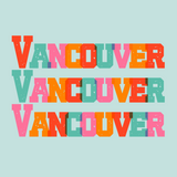 Bold and vibrant Vancouver text design in colorful block letters, perfect for expressing local pride.