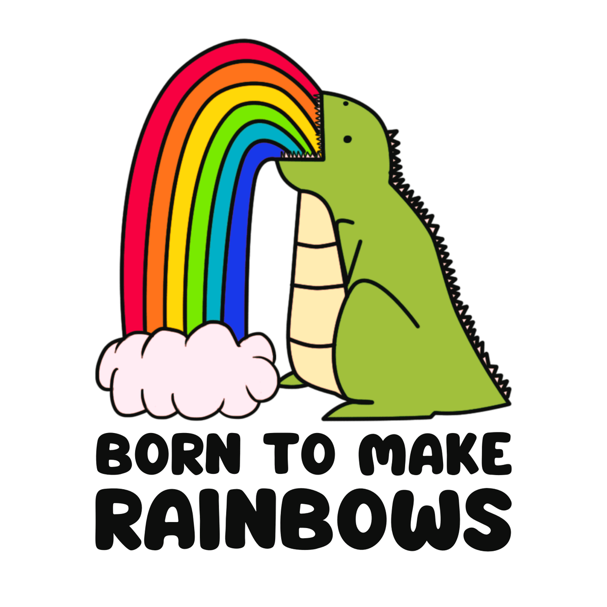 Born to Make Rainbows Mug featuring a playful dinosaur and vibrant rainbow design.