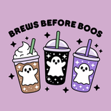Brews Before Boos Halloween Coffee Premium Soft Tee featuring cute ghost-themed iced coffees.