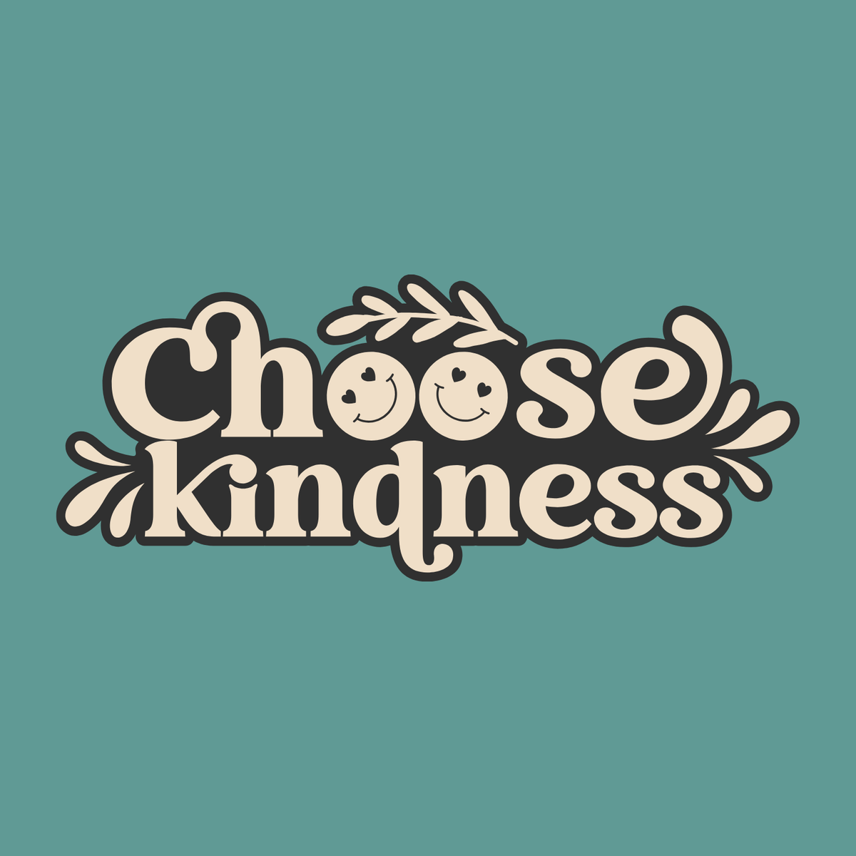 Choose Kindness sweatshirt logo with vintage-inspired design and smiling faces.