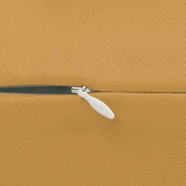 Detail of the zipper on the golden ochre Once You Lumberjack Pillow showcasing its quality craftsmanship.
