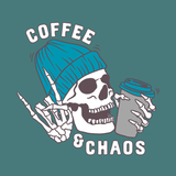 Coffee and Chaos Sweatshirt – Caffeinated Skeleton Crewneck with a playful skeleton enjoying coffee.