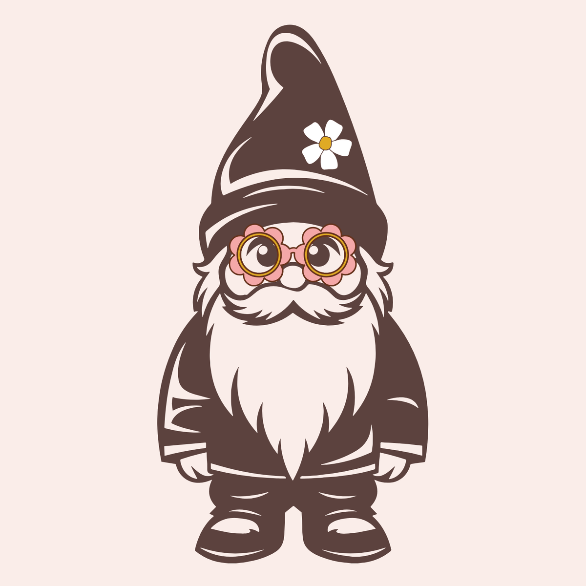Gnome's Got Style Daisy Stainless Coffee Tumbler 20 oz featuring a hippie gnome with daisy glasses and a daisy hat.