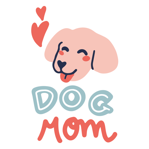 Cheerful illustration of a dog with hearts and the words 'Dog Mom' for a dog mom mug design.