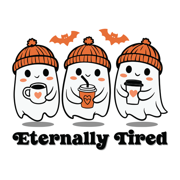 Eternally Tired Halloween Coffee Softstyle Classic T-Shirt with cute ghosts sipping coffee.