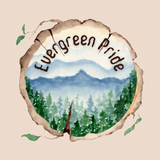 Evergreen Pride Tote design featuring a watercolor wood slice with green forest scenery and text.