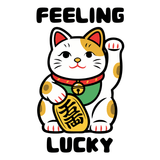 Feeling Lucky Cat Mug - Cute Maneki-Neko Illustration featuring a cheerful cat raising a paw for good fortune.