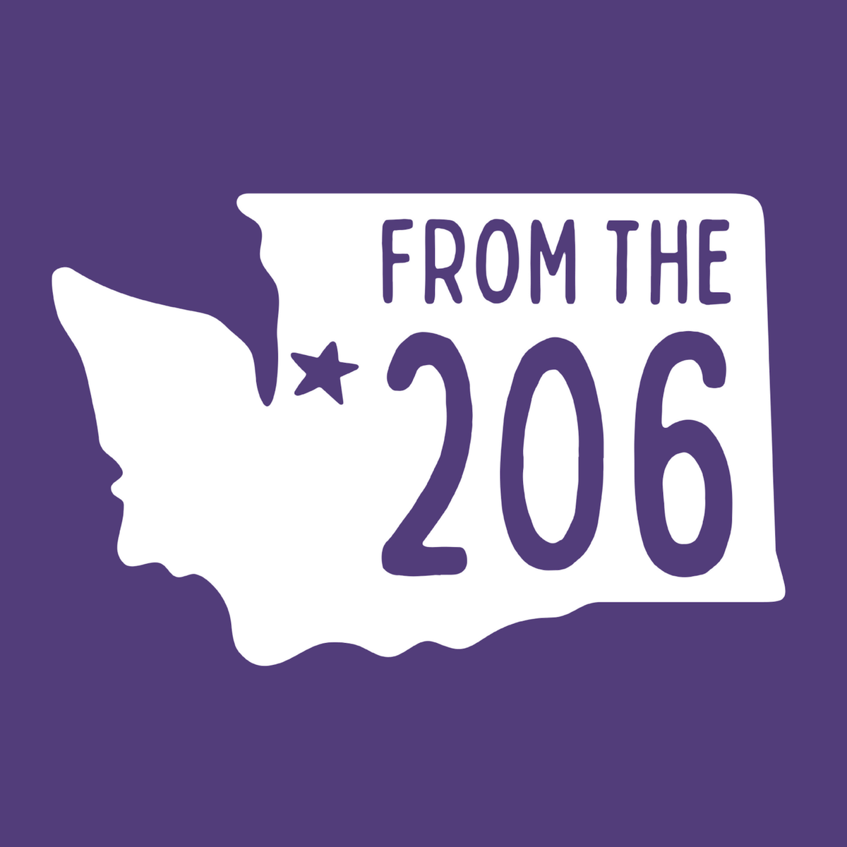 From the 206 Seattle hoodie design featuring outline of Washington state with a star marking Seattle.