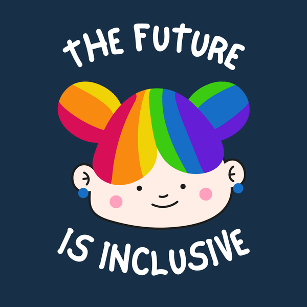 The Future is Inclusive Pride Lightweight Cozy Baby Blanket design featuring a colorful, inclusive character.
