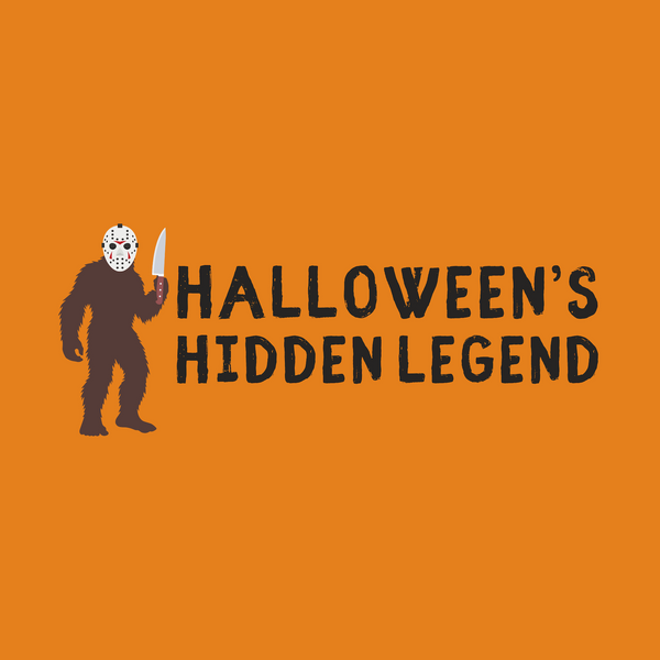 Halloween's Hidden Legend Bigfoot hoodie design featuring Bigfoot dressed as Jason with a knife.