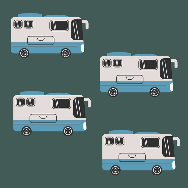 Highway Hideaway Class A Motorhome Lightweight Cozy Blanket design featuring colorful Class A motorhomes on a cozy blanket.
