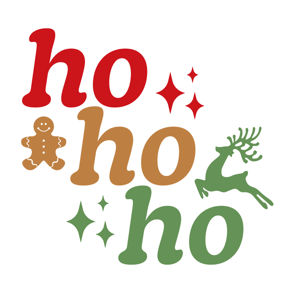Ho Ho Ho Mug with colorful letters, a gingerbread man, and a reindeer, perfect for a festive holiday drink.