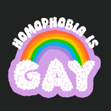 Homophobia Is Gay T Shirt – Bold Rainbow Pride Tee featuring vibrant rainbow and cloud typography.