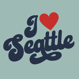 I love Seattle t shirt design featuring cursive text with a red heart detail.