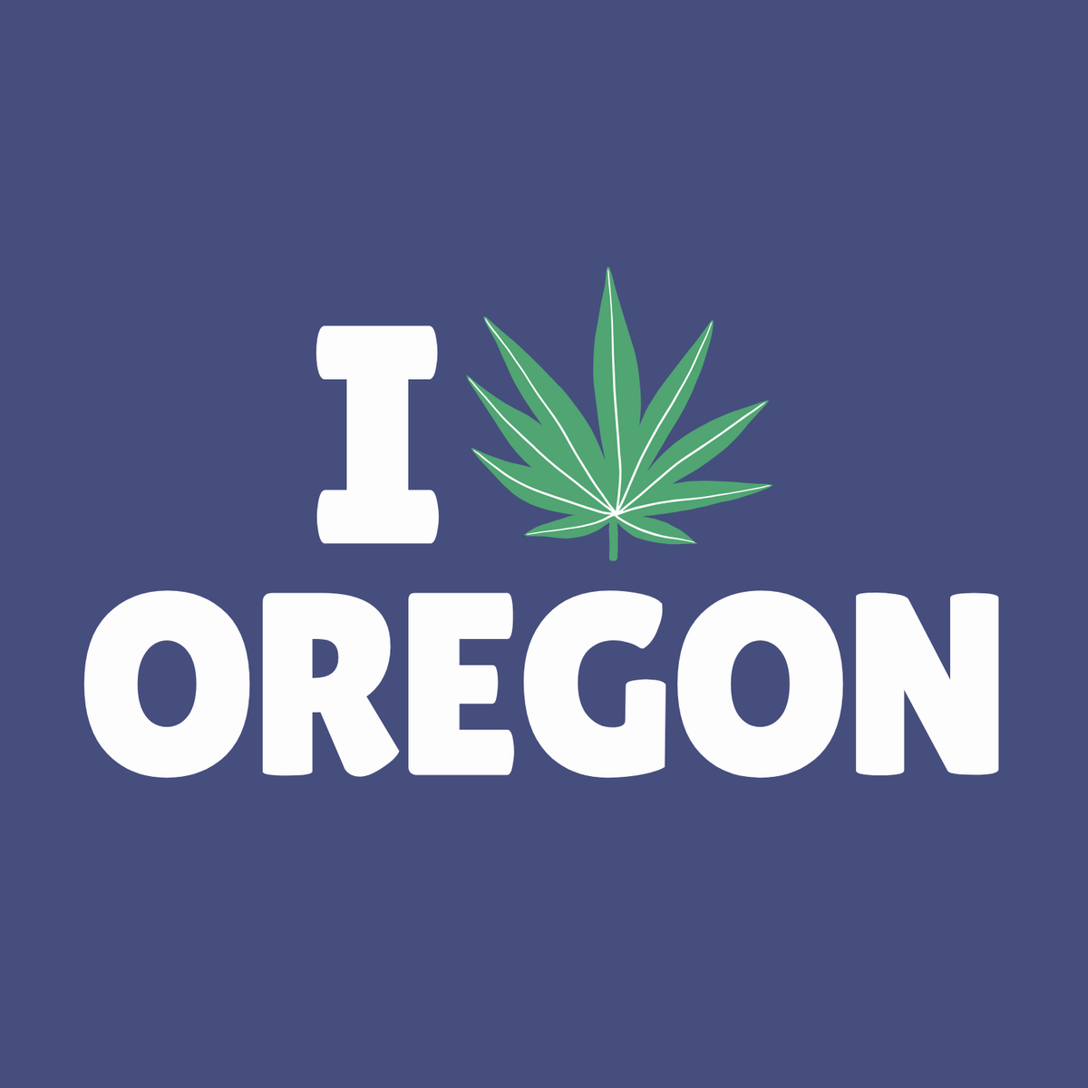I Marijuana Oregon T Shirt with a graphic featuring a marijuana leaf and bold text on a blue background.