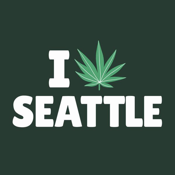 I Marijuana Seattle T Shirt with graphic of a marijuana leaf and bold text design.