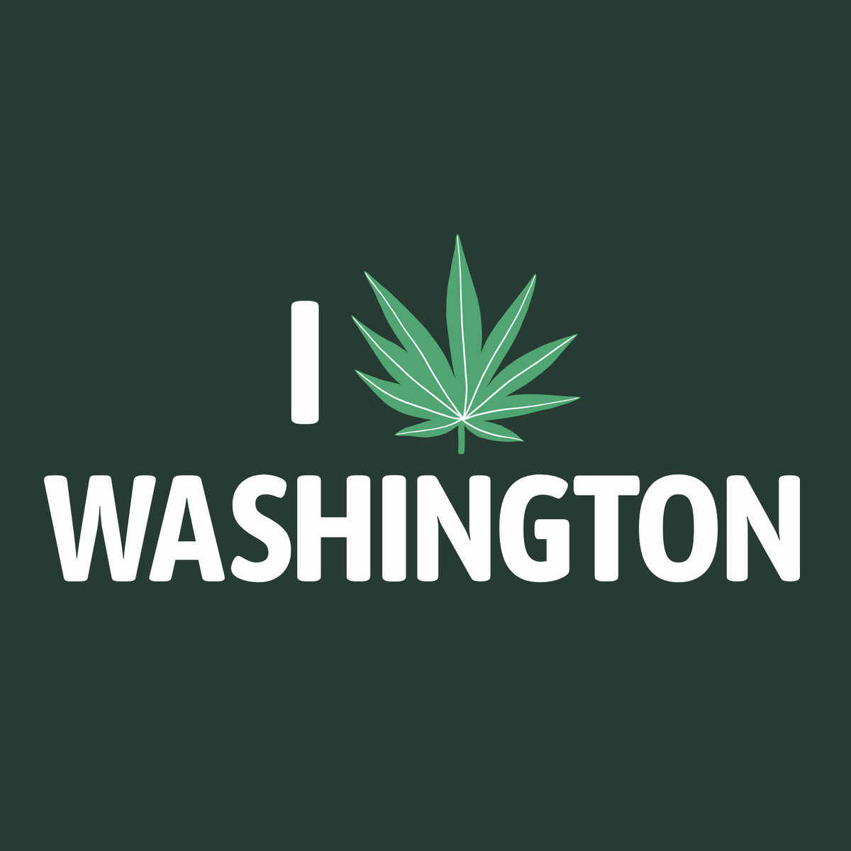 I Marijuana Washington T Shirt featuring a cannabis leaf graphic on a dark green background.