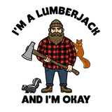 I'm a lumberjack and I'm okay t shirt design featuring a cheerful lumberjack with animals.