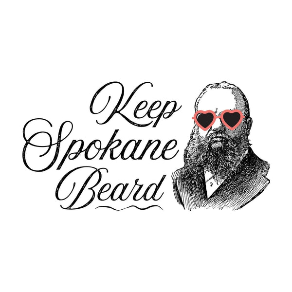 Keep Spokane Beard Hoodie design featuring a bearded man with heart-shaped sunglasses.
