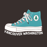 Kickin’ It in the 360 unisex t-shirt featuring a teal Converse hi-top design with Vancouver Washington text.