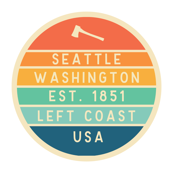 Left Coast Retro Seattle Ceramic Coffee Mug design featuring Seattle Washington badge.